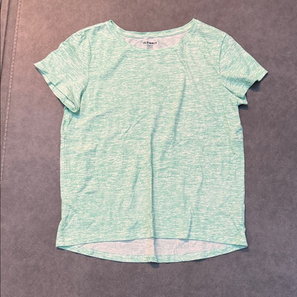 Old Navy Mint Green and White Striped  Heathered Tee